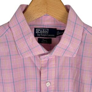 Polo Ralph Lauren Regent Classic Fit Plaid Dress Shirt 16.5 Large Pink Blue